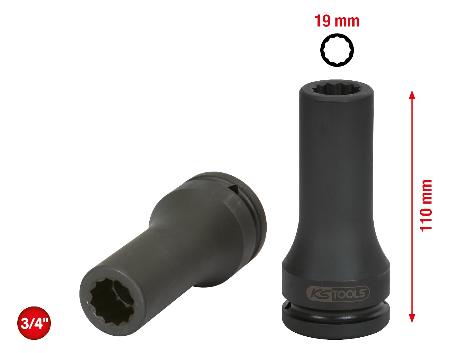 KS Tools 455.0011 Bussola per Avvitatori ad Impulsi per Viti XZN, Lunga, 19 mm, 3/4"