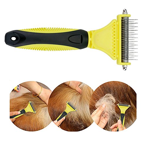 Jhua Hond Verzorging Borstel Huisdier Dematting Kam Deshedding Tool Kat Verzorging Tool, Grooming Undercoat Rake, Geel