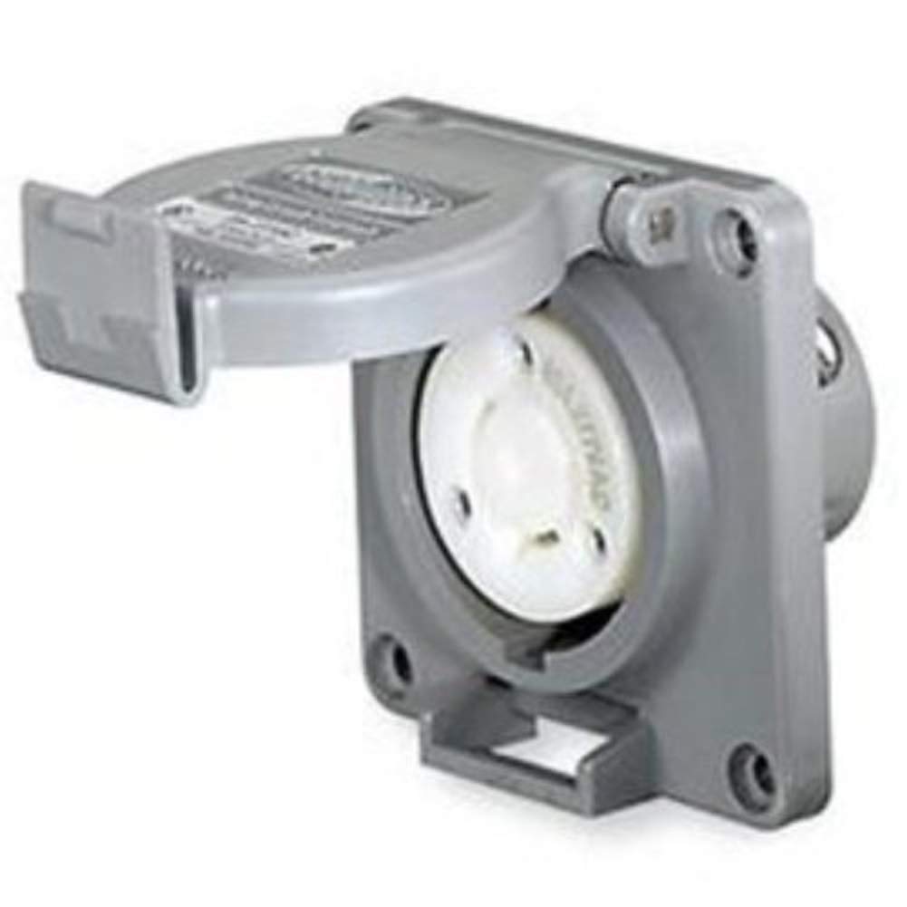 Hubbell Wiring Systems HBL2720SW Twist-Lock Watertight Safety Shroud Receptacle, 30 amp, 3-Phase 250VAC, 3-Pole, 4-Wire Grounding, L15-30R, Gray