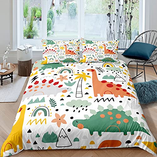 Homemissing Kids Cartoon Dinosaur Duvet Cover Dino Botanical Bedding Set for Kids Boys Girls Children Jungle Animals Comforter Cover Ultra Soft Nature Bedding & Linen 2Pcs Single Size,Zipper