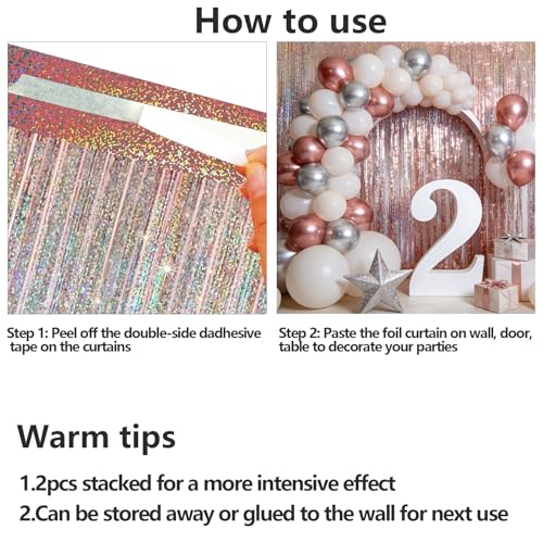 Image of 4 Packs Rose Gold Foil Fringe Curtain, Rose Gold Glitter Metallic Tinsel Backdrop for Birthday Wedding Bridal Baby Shower Engagement Bachelorette Party Decorations Supplies