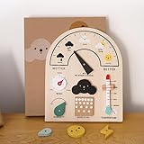 LIVIA 木製の永久カレンダー、子供の早期教育、認知、記録ペンダント、オフィスの日付リマインダー、デスクカレンダーの装飾壁飾り、子供部屋の装飾品、楽しいカレンダー (木製ウェザーステーション掛け飾り（ブナ材）)