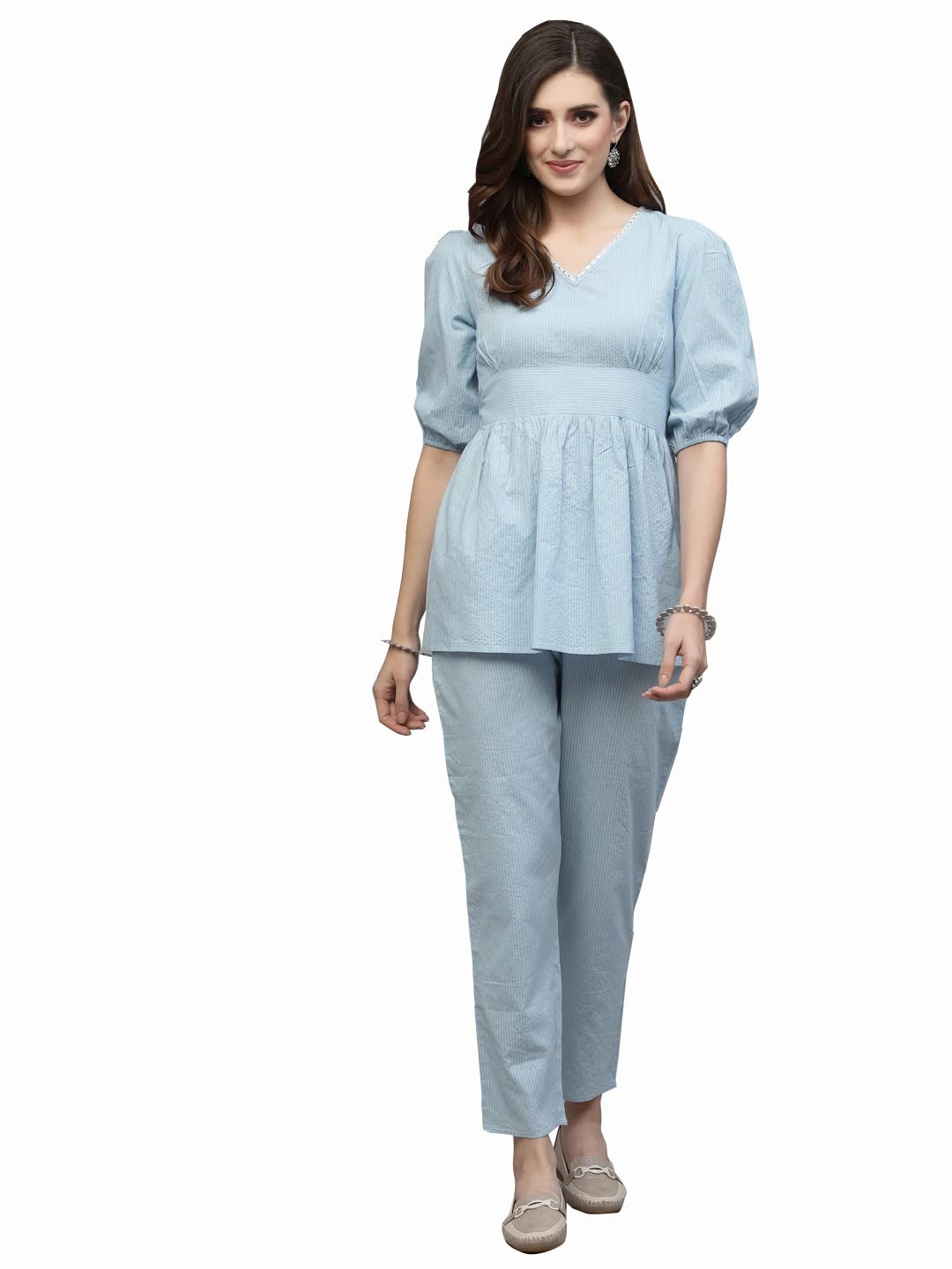 Stylum Women's Self Woven Kantha Cotton Cord Set (Xxxx-Large, Sky)