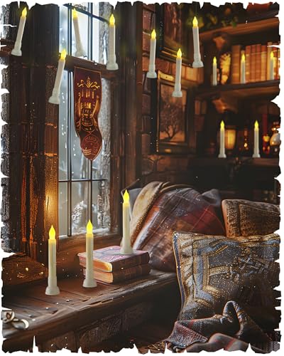 Image of Amagic Batteries Included Floating Candles with Wand Remote, 12pcs Flickering Warm Light Flameless Taper Candles, Magic Hanging Candles with Base for Birthday Party, Halloween Decorations