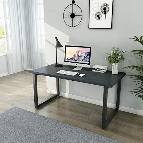 Patavinity Real Wood Computer Desk, 47in Rustic Wood and Metal Writing Desk, Sturdy PC Study Table for Home Office (47\'\' W x 23\'\' D x 29\'\' H, Pine Wood Desktop with Water-Proof PVC Cover, Black) - Thumbnail 3