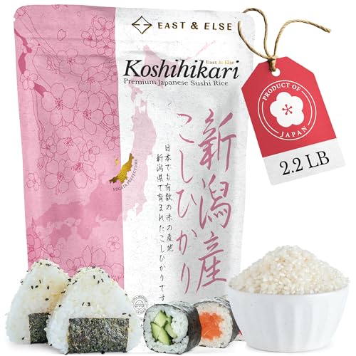 East and Else Premium Japanese Sushi Rice, Koshihikari Short Grain, 2.2 LB (1 KG) – 100% Grown in Niigata Prefecture, Product of Japan, Ultra-Fancy Milled White Rice for Sushi, Onigiri & Everyday Meals