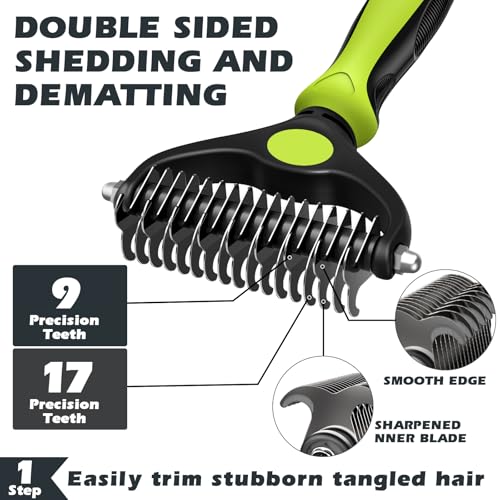 3PCS Self Cleaning Slicker Brush & Pet Grooming Rake & Bath Brush for Dogs,Cats and Horses | Double-Sided Dematting Comb & Skin Friendly Deshedding Grooming Tool | Premium Pet Supplies(Green Black) - Image 3