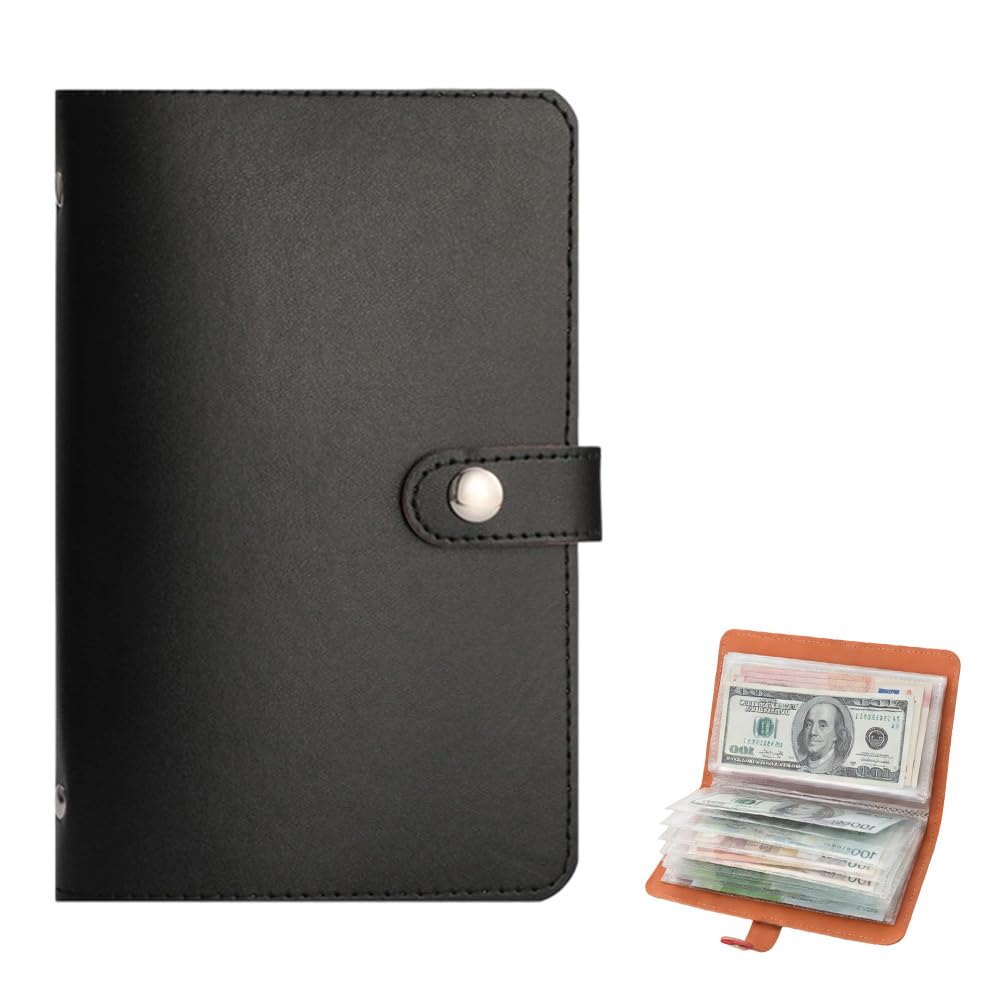 100 Envelope Savings Challenge Book, Cash Budget Planner A5 Binder, Savings Challenges Book Organizer Folder, Easy and Fun Way to Save $5,050 (Black)