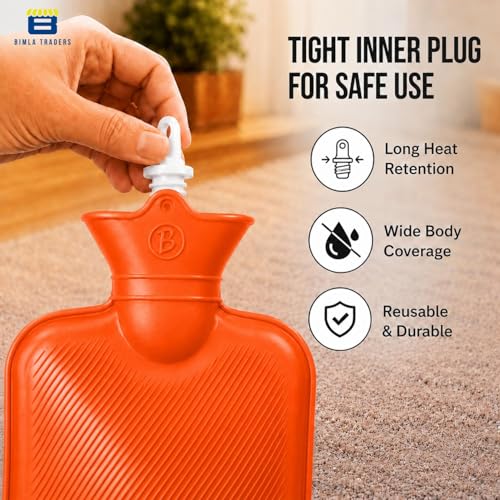Image of Btag Hot Water Bag (2Ltr) for Pain Relief | Non-Electric Rubber Heating Bottle Period Cramps, Body Aches | Long Heat Retention | Wide Mouth with Leak Proof Cap & Skin Friendly Material (Orange)