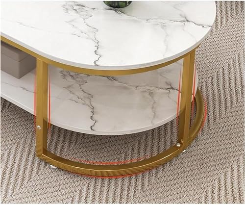 Image of Table, Midcentury Modern Coffee Table for Living Room, Centre Cocktail Table with Metal Frame and Faux Marble Look Tabletop, Already Assembled (Full White)