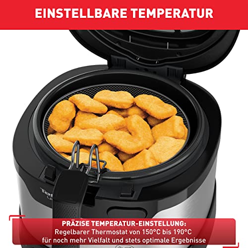Tefal Uno M Fritteuse, 1470 Watt, Kapazität: 1 kg, Einstellbares Thermostat, Sichtfenster, Abtropfposition, Edelstahl, schwarz, Medium, FF215D – Bild 5