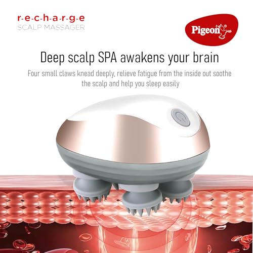Image of Pigeon Scalp Massager, Rechargeable Electric Head Massager for Body Pain Relief, Stress Relief, Hair Growth, Deep Clean & Relaxation, Silicon Kneading Points with Detachable Head