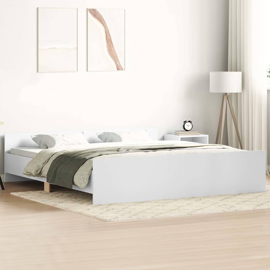 vidaXL Bettgestell, Bettrahmen mit Lattenrost, Bett Gästebett mit Kopfteil Fußteil, Metallbett Doppelbett Schlafzimmerbett, Weiß 160x200cm