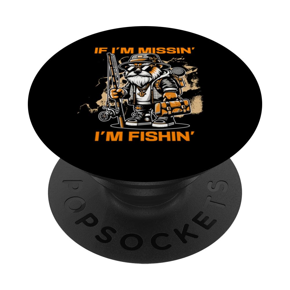 Funny Fishing s Retired Fisherman s 'If Im Missin Im Fishin' PopSockets Swappable PopGrip, Black