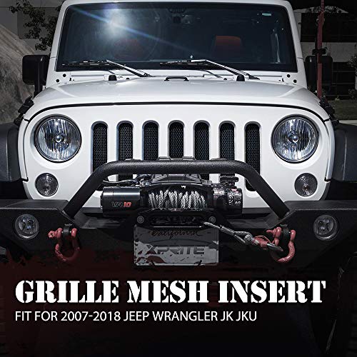 Image of Xprite Black Aluminum Alloy Mesh Insert Compatible with Jeep Wrangler JK JKU 2007-2018 Original Front Hood Matte Grill Grille Grid