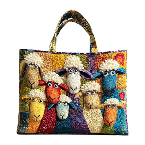 Cute Colorful Sheep Quilted Tote Cartoon Print Shoulder Bag Womens Daily Handbag Shopping Bags (KT32838A01 F)