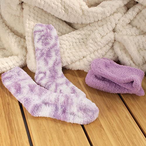 Image of BambooMN Women's Girl Fuzzy Warm Fluffy Tie-Dye Colorful Fun Crew Socks - 4 Pairs