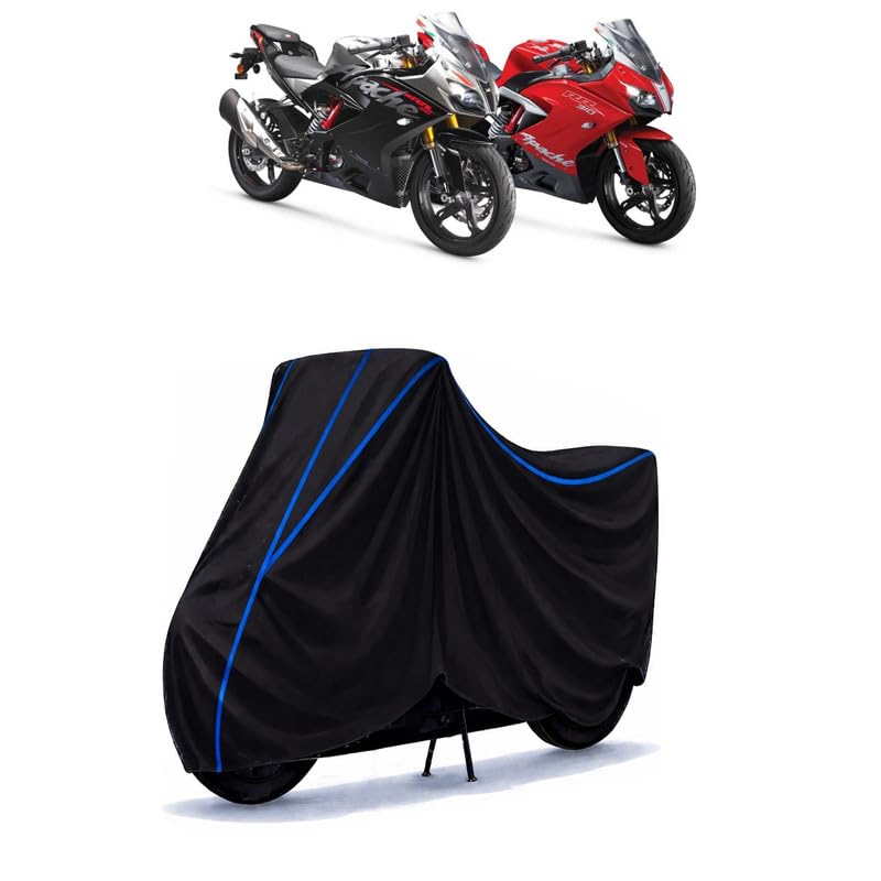 Image of TVS Apache RR 310 BS6 Bike Cover Water Resistant Universal Motorcycle Rain | Heavy Duty UV Protection, Dust, Scratch Indoor Outdoor All Weather with Black Blue Piping Elastic
