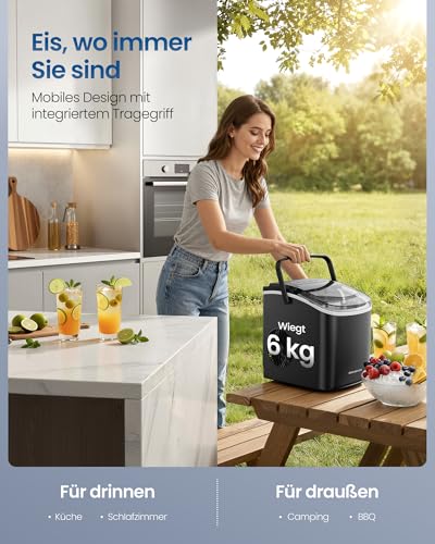 SONGMICS Eiswürfelmaschine, Eiswürfelbereiter, Eismaschine mit Selbstreinigung, in 6 Minuten 9 Würfel in 2 Größen, 12 kg in 24 Stunden, tragbar, Küche, WG, Party, Camping, tintenschwarz XZB001B1EU