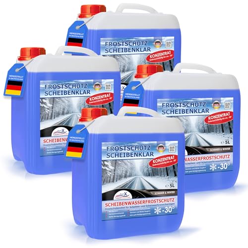 FAST X Scheibenfrostschutz/Scheibenwischwasser für Auto/LKW– 5 Liter Kanister– Winter und Sommer – Schutz bis -30°C (5 Liter) (4x5 Liter)
