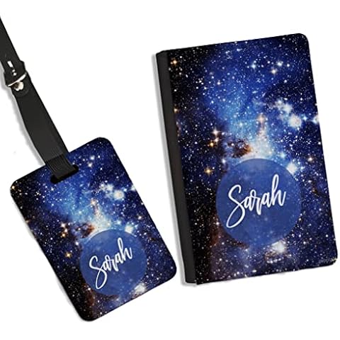 Unique Gifts House Ltd Galaxy Space Patterns Passport Cover/Holder Personalised Luggage Tag Blue Galaxy (Both) Cover