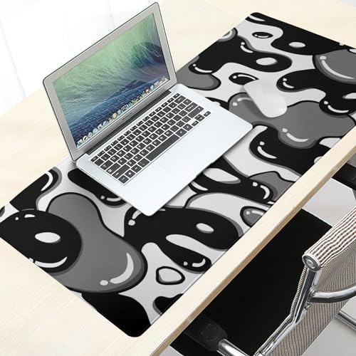 Image of Japanese Anime Geometric Gaming Mouse Pad XL 35.4x15.7 Inch Black Grey White Mousepad Extended Large Anime Mouse Pad with Non-Slip Rubber Base Stitched Edge PC Computer Laptop Desktop for Home Office