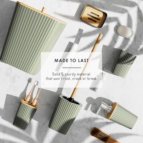 Clara Clark Bathroom Set - Sage Green Bathroom Accessories Set, 6PC Bathroom Accessory Set, Bathroom Sets with Toilet Brush, Trash Can & Soap Dispenser - Image 5