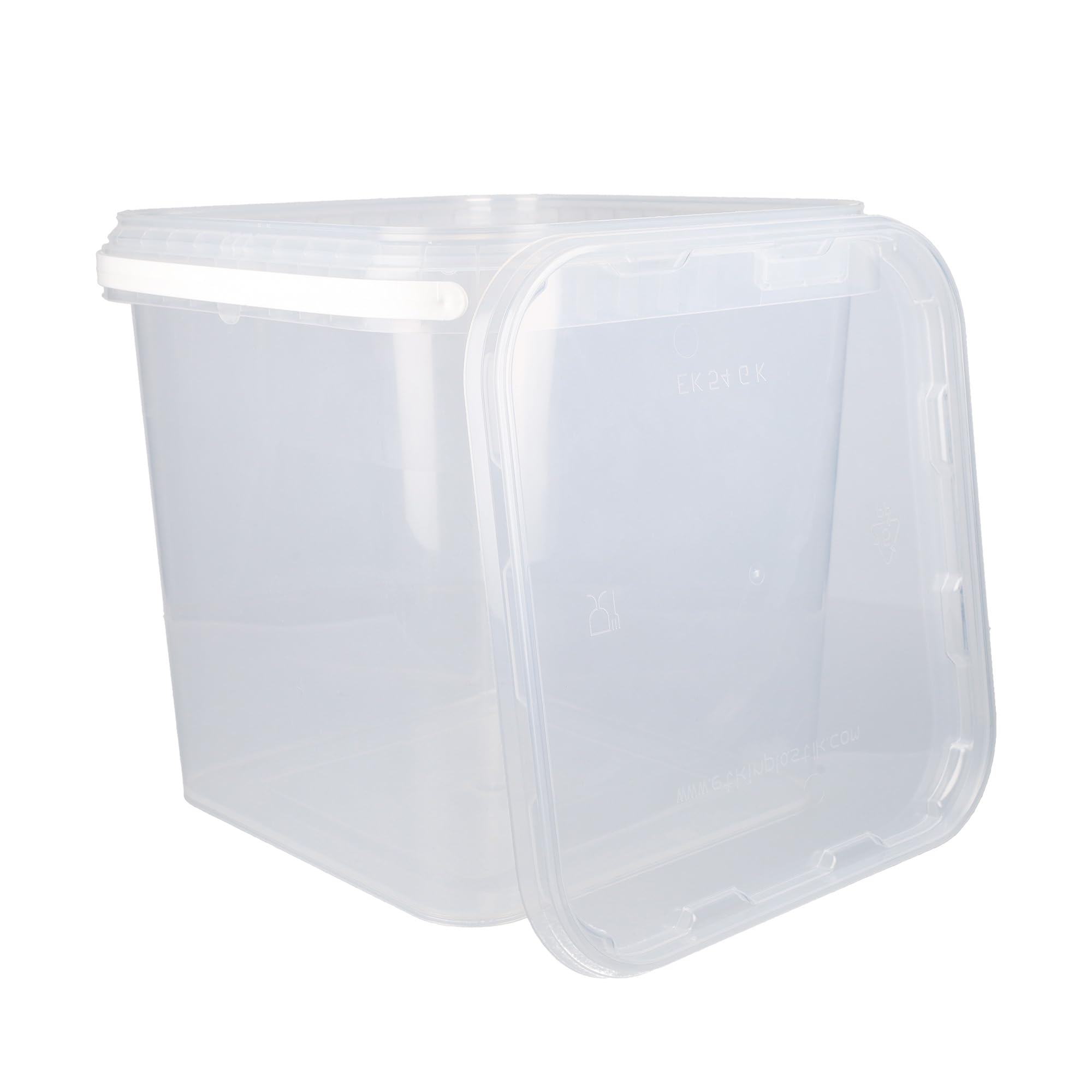 FixedByU Secchio con coperchio, 10 pezzi, 5 l, trasparente, quadrato, in plastica, per uso alimentare, ermetico e stabile, secchio vuoto, manico e coperchio, per alimenti, adatto per uso alimentare