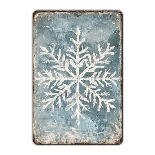 GJXFTPTTBD Vintage Christmas Tin Sign Winter Snowflakes Metal Tin Sign Christmas Wall Decor Sign for Outdoor Snowflake Decoration Sign 8x12Inch