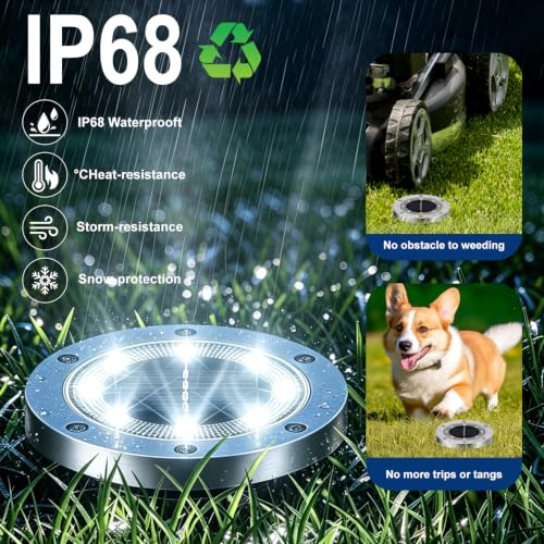 OKEJUNYE Solar Ground Lights Outdoor 4.7 Inch, 8 Pack IP68 Waterproof Solar Garden Lights Stainless Steel Bright in-Ground Landscape Lighting for Pathway Yard Patio Lawn Driveway Walkway, Cool White by OKEJUNYE - Used condition - Image 4