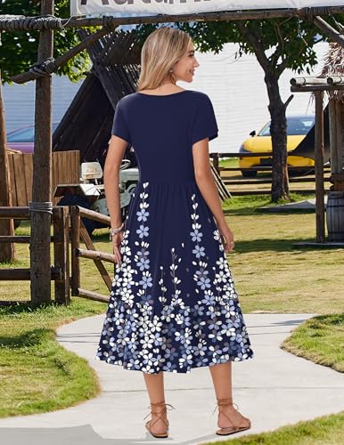 Image of Zeagoo Women Summer Midi A Line Dress Short Sleeve Casual Flowy Tiered Beach Long Sundress with Pockets 2026 Vacation Travel