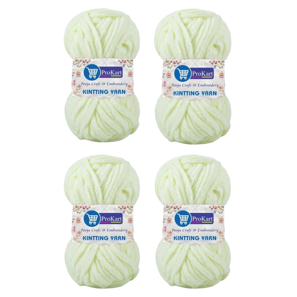 ProKart Premium Blankie Wool, Plush & Cuddly, Chenille Yarn Supersoft Hand Knitting Wool Ball | Blanket Thick/Mottu Yarn Ball Suitable for Hand Knitting and Crocheting for Baby, Adult, Sweaters, caps, Throws, Home Furnishing, Scarves, Blankets (Off White, 100gms x 4 Pack)