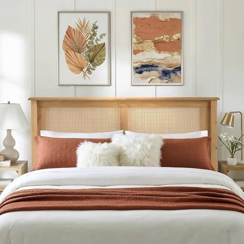 Cabeceira de Cama Casal em Madeira Pinus e Rattan Natural – Design Atemporal e Contemporâneo, 144cm