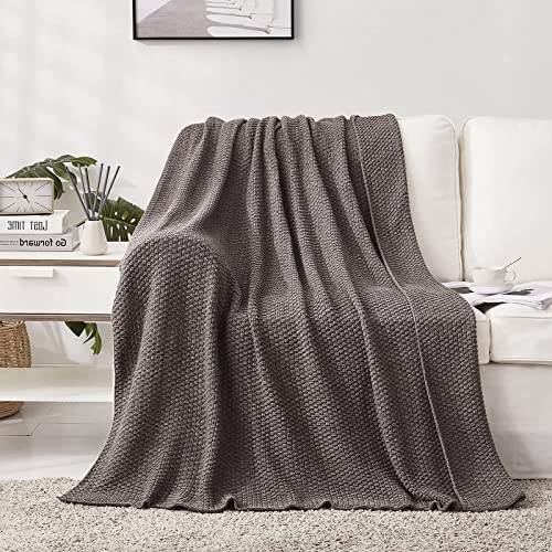 Longhui Bedding Grey Knitted Throw Blanket For Couch, Soft, Cozy Machine Washable 100% Cotton Sofa Knit Blankets, Heavy 3.0Lb Weight, 50 X 63 Inches, Gray And White Color,Laundry Bag Included #TOP2