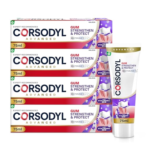 Corsodyl Gum Strengthen & Protect Whitening Toothpaste with Hyaluronic Acid 4 × 75 ml