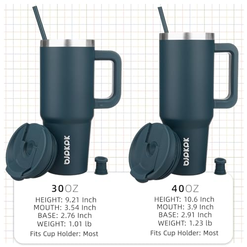 Image of BJPKPK 30 oz Tumbler With Handle Insulated Tumblers With Lid And Straw Stainless Steel Thermal Cup,Navy Blue
