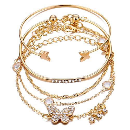 Fuqimanman2020 Bohemian 5pcs Butterfly Crystal Bangle Set Butterfly Open Bracelet for Women