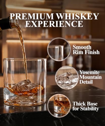 Image of LIITON Yosemite Whiskey Glasses, Set of 2, 10oz, Bourbon Glass | Thick Freezable Crystal Rock Glasses, Old fashioned Whiskey Gifts for Men, Cocktails, Scotch Glasses