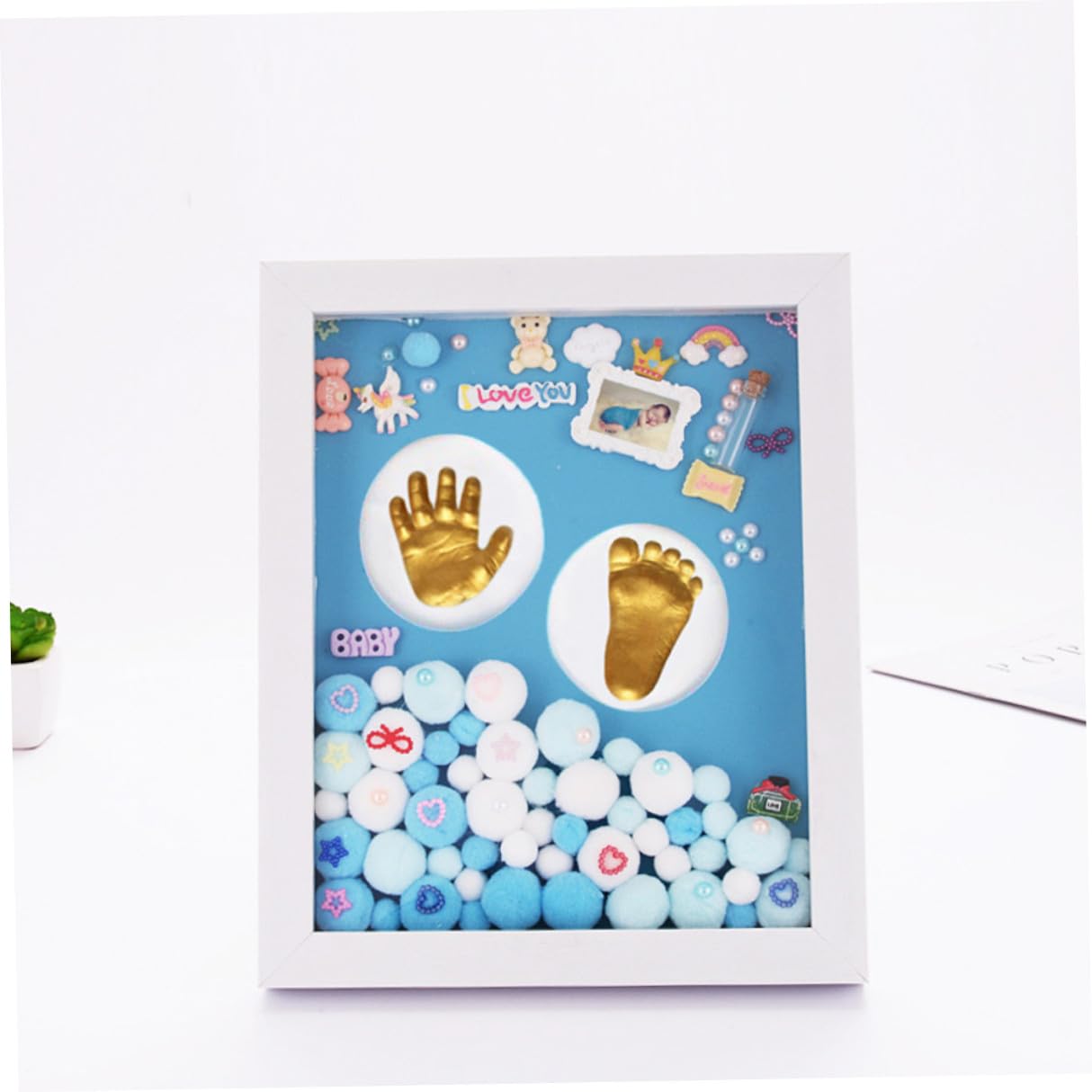 Kit Impronta Mani e Piedi in Acrilico Oro per Ricordo Nascita Bimbo Cornice Foto Regalo Battesimo e Primo Compleanno