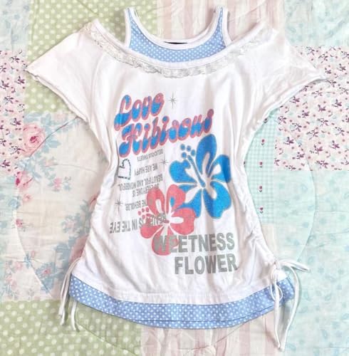 Image of Kawaii Cutecore Harajuku Y2k 2000s Tops Summer Preppy Aesthetic Alt Goth Emo Short Sleeve Graphic Tees