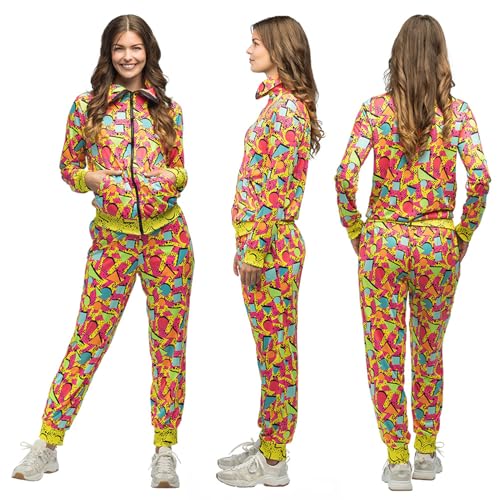 Jogging années 80 imprimé graphique multicolore ensemble veste et pantalon