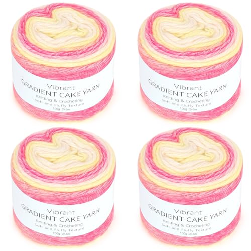 Coopay Farbverlaufsgarn, 400g (4x100g) Wolle zum Häkeln, Mehrfarbiges Gradient Häkelgarn, Schön Farbverlaufswolle Super Weich Häkelgarn, Wolle zum Stricken Elegante Pullover Hüte, Schal - Rot-Gelb