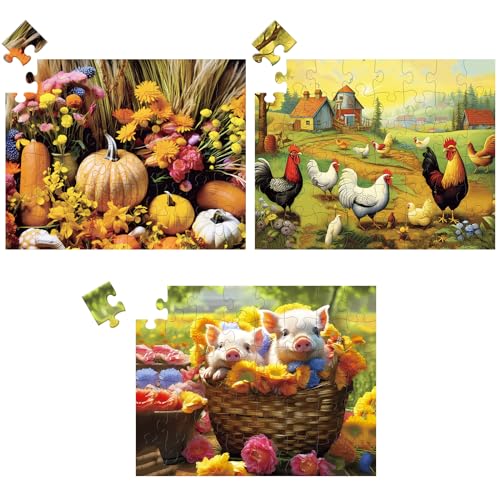 mjyphdm 48 Large Piece Puzzles for Seniors, 3 Pack Dementia Puzzles for Elderly, Alzheimer's Jigsaw Puzzles for Seniors with Dementia, Easy Puzzles...