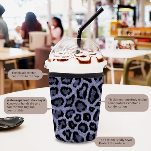Image of 3 Pack Reusable Neoprene Insulator Sleeve for Iced Coffee Cups, Funny Coffee Cup Sleeves for 16-32oz Coffee cups, Cute Drink Sleeve for Cold Hot Beverages Cute Grey Leopard