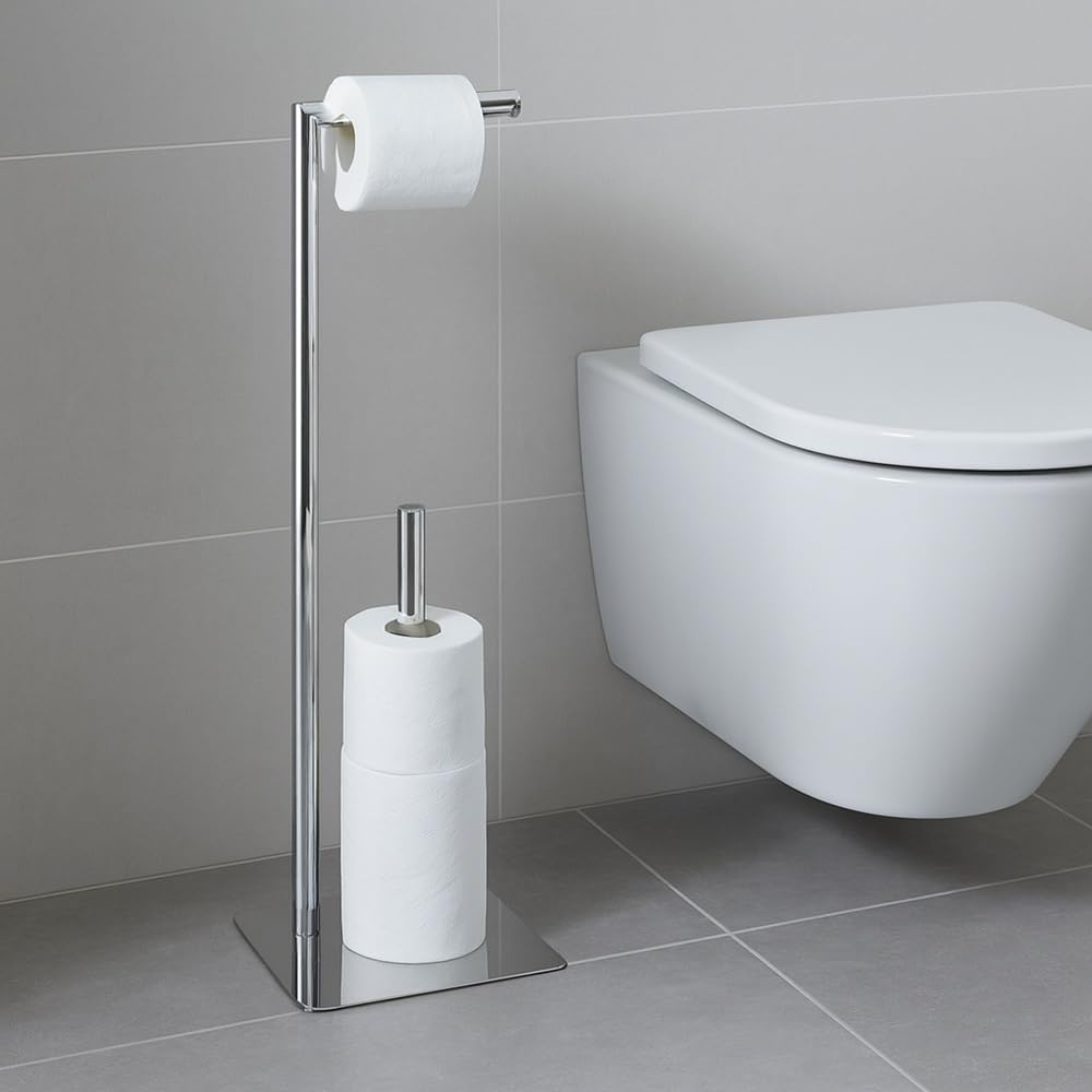 Vetrineinrete® Piantana porta rotolo da terra porta asciugamani in metallo da bagno base rettangolare