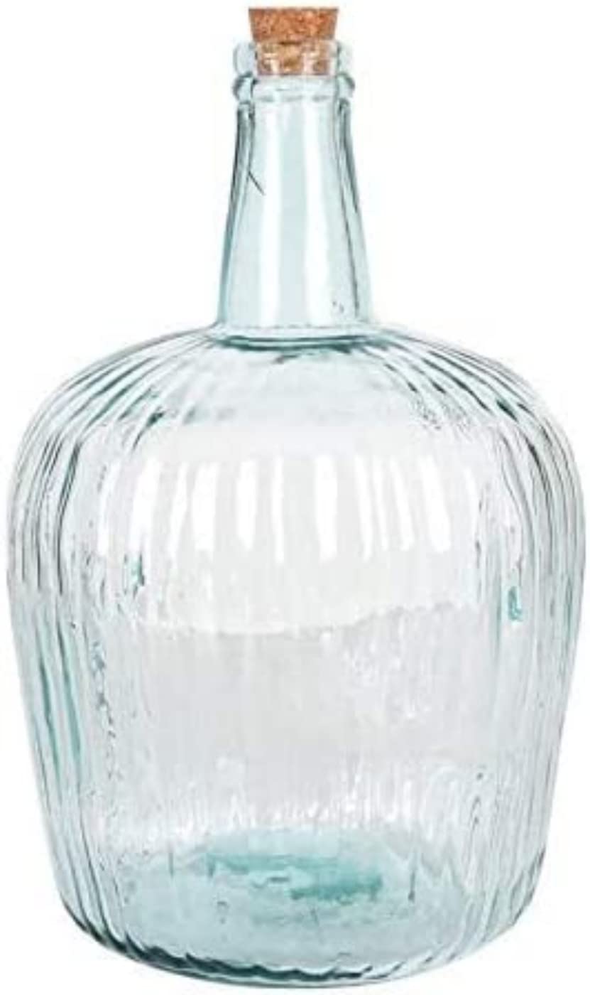 AC Garrafa Vidrio Verde Transparente en Estilo Apple, Disponible Varios Modelos y tamaños capacidades, para Elegir Sus Favoritos 23.5x36.8cm (8 L,Rayada C/TAPÓN)