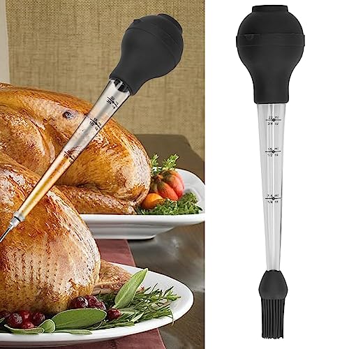 Turkey Baster Cooking Set, Stainless Steel Turkey Baster Turkey Baster with Cleaning Brush Baster Syringe for Cooking Meat Injector Set(Black)