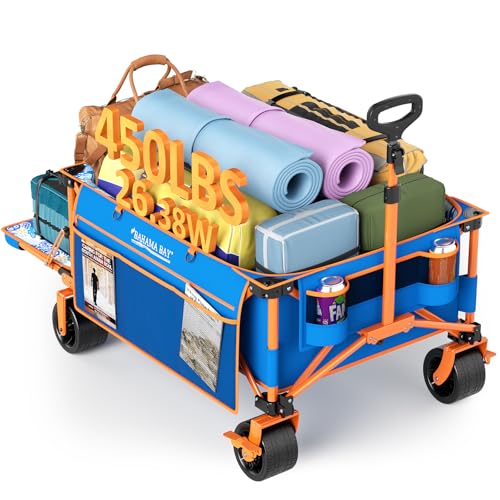 Old Bahama Bay Carro de playa extra grande y resistente, carrito plegable de 55.1 x 26.3 pulgadas con capacidad de 400 libras, diseño plegable compacto, ideal para playa, camping, comestibles y