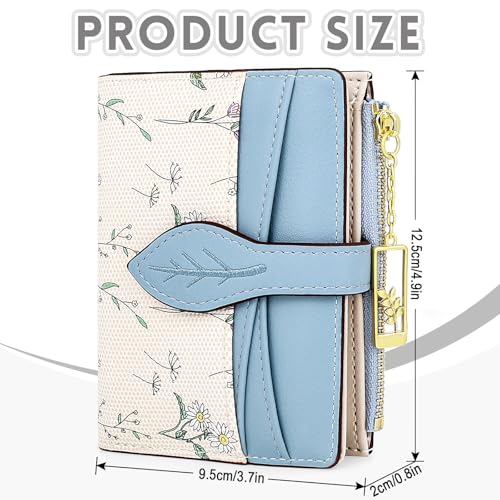 Small Wallet Womens Blue Flower Cute Wallets for Ladies Slim Change Purse for Ladies Bifold Wallet Womens With Zipper Coin Pocket Purses Card Holder for Women4
