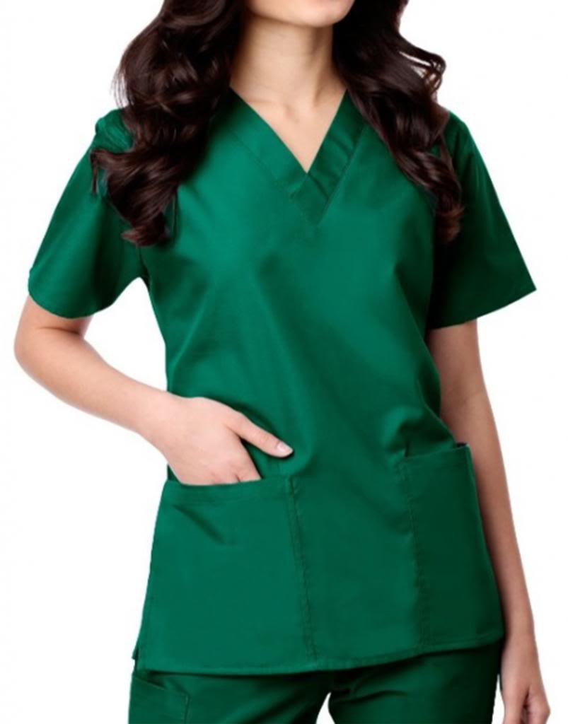 Maevn Womens Unisex V-Neck Two Pocket Scrub Top and Flare Leg Pant Set Hunter Green Size Small